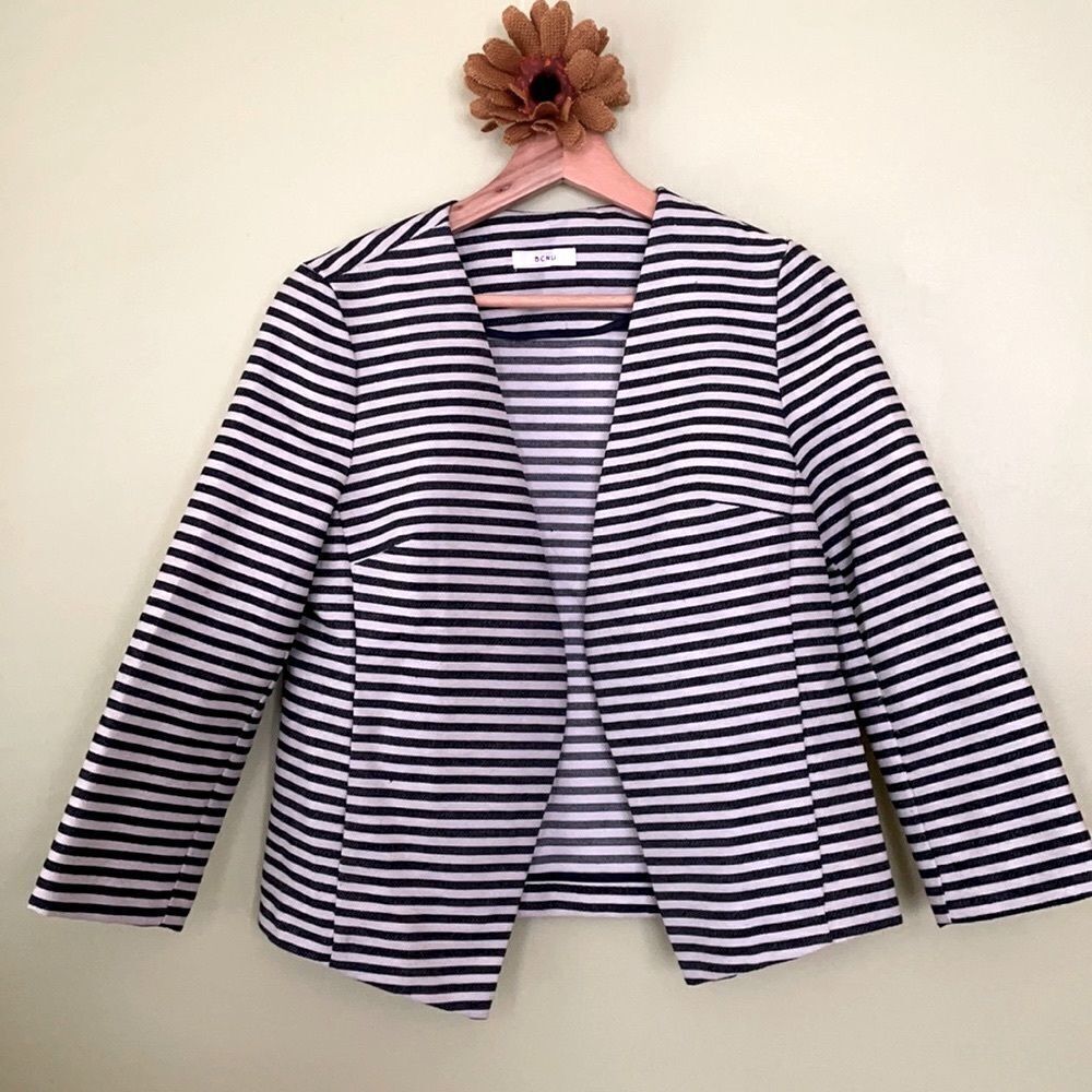 BCNU (Nordstrom) Navy White Striped Blazer Open Front Jacket Size M